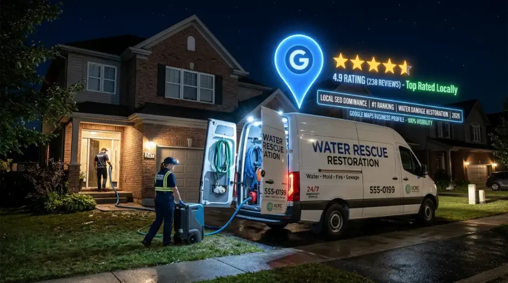 water damage restoration company at work in a flooded home