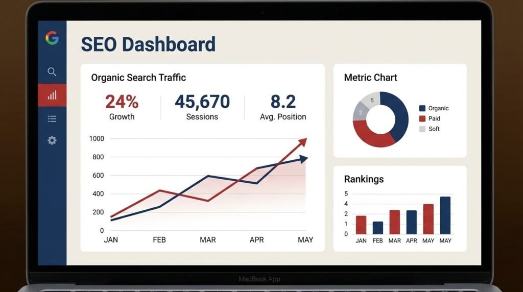 a dashboard showing search traffic metrics